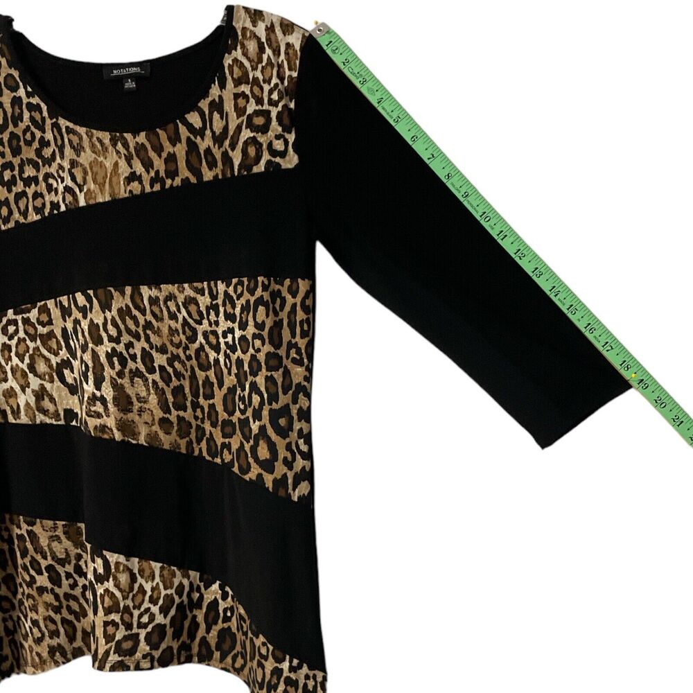 Notations Womens 3/4 Sleeve Top with Leopard Print Black Multicolor Sz/ S - Picture 7 of 10